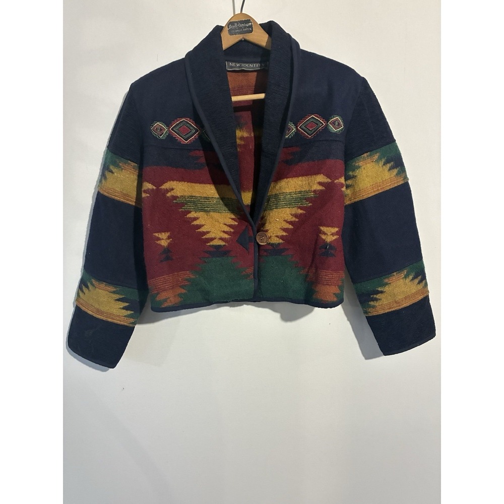 New Identity Wool Blend Jacket Aztec Design Womens Size S